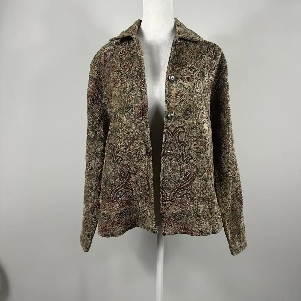 Erin London Bohemian Paisley‎ Floral Jacket Brown Women's Outerwear Fall Casual